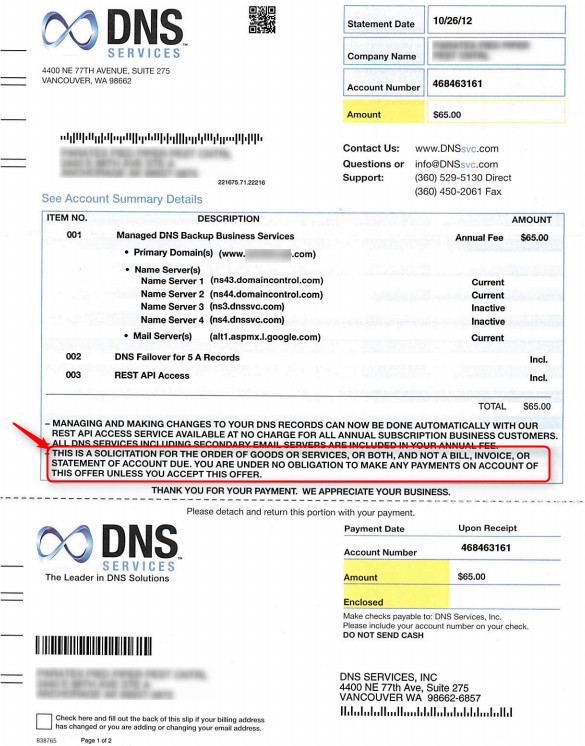 DNS Services Bill Scam