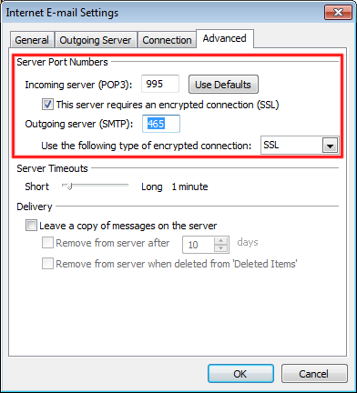 Outgoing server (SMTP) port 465
